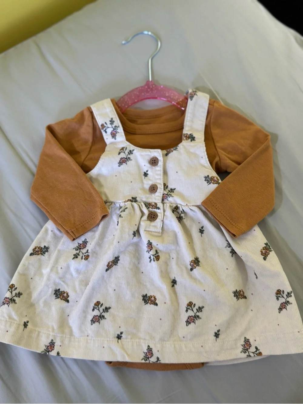 NWOT Carters 2pc Corduroy Floral Overall Skirt Jumper Bodysuit Set 0-3M